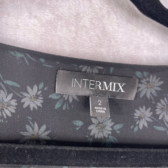 Intermix Floral Long Sleeve Silk Tiered Dress In Black Green Women's Size 2 - Picture 5 of 13